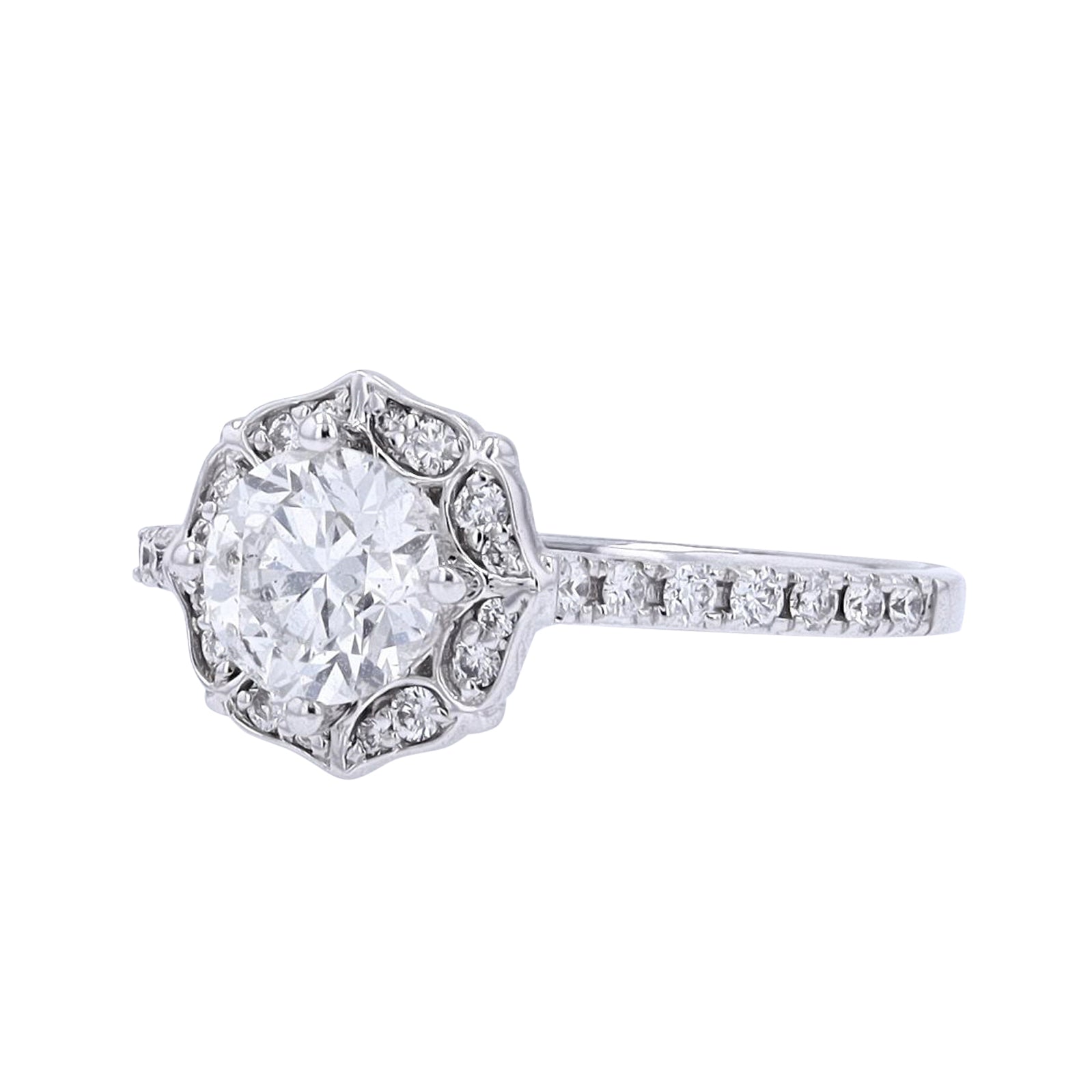 14K WG 1 CT Round Center Halo Engagement Ring
