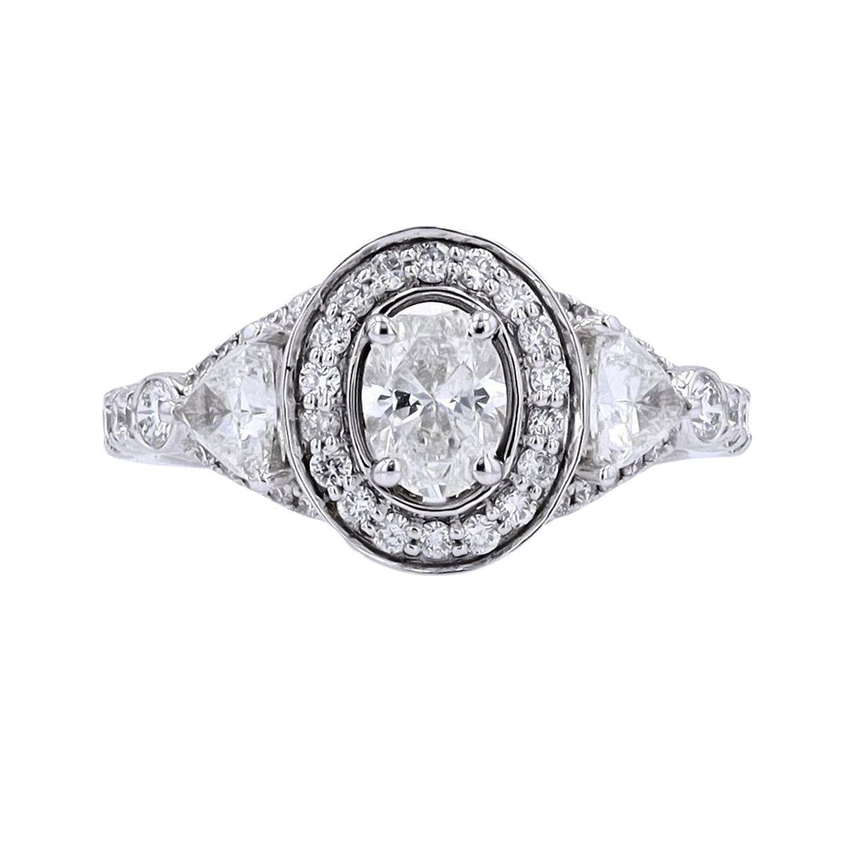 14K WG 0.62 CT Oval Center Halo Engagement Ring