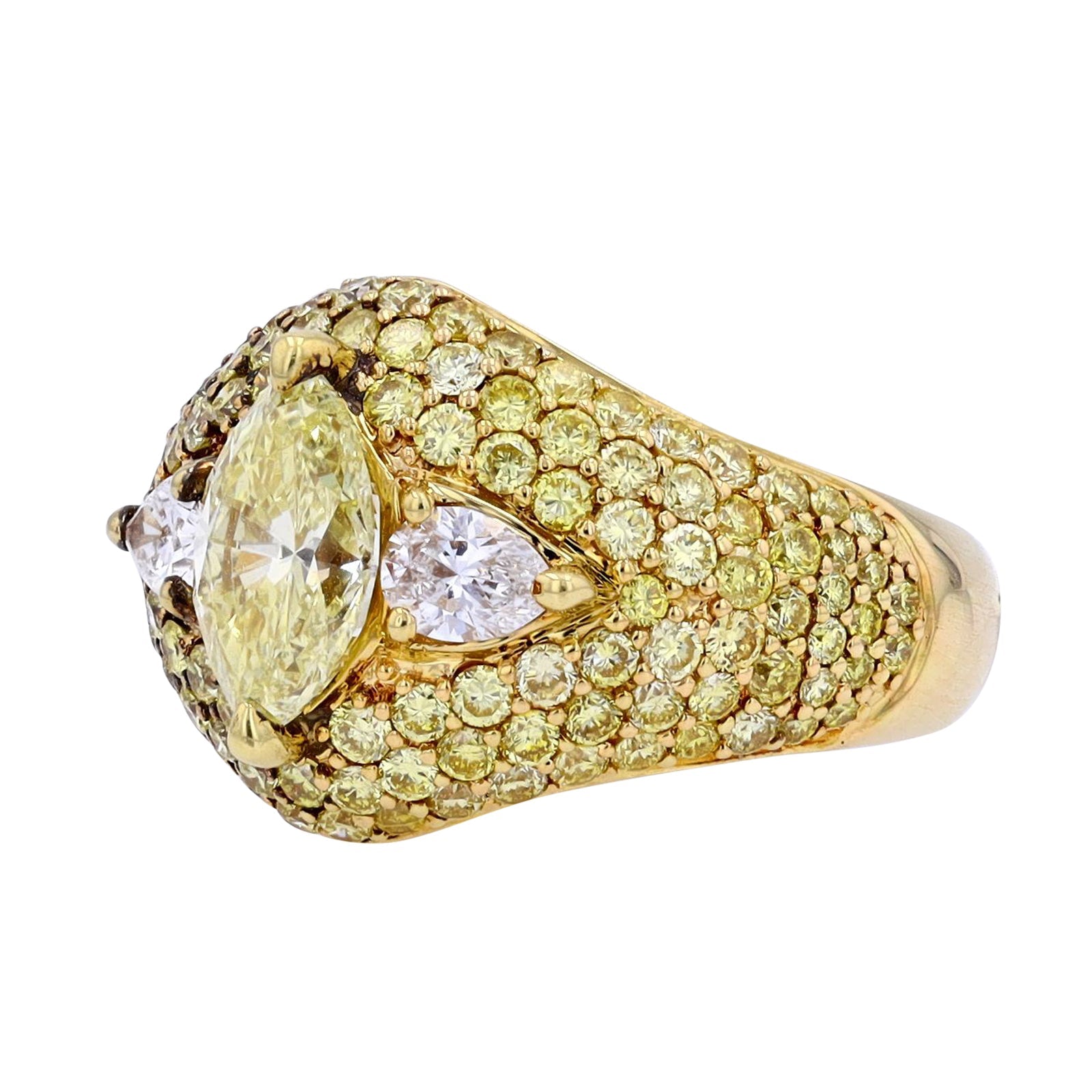 18K YG 1.17 CT Natural Fancy Yellow Center Engagement Ring