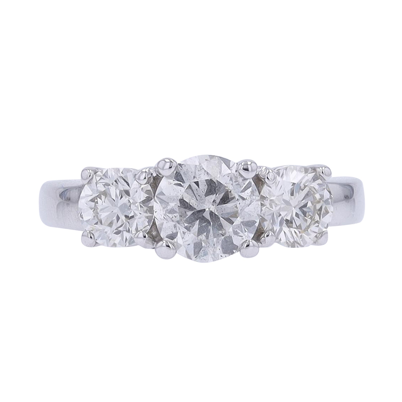 14K WG 1 CT Center Three Stone Engagement Ring