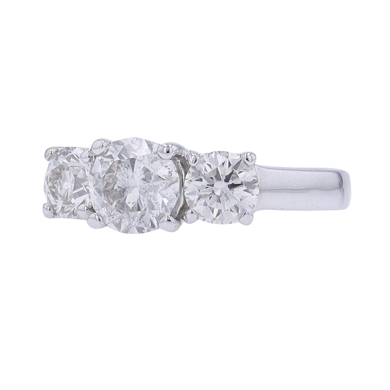 14K WG 1 CT Center Three Stone Engagement Ring