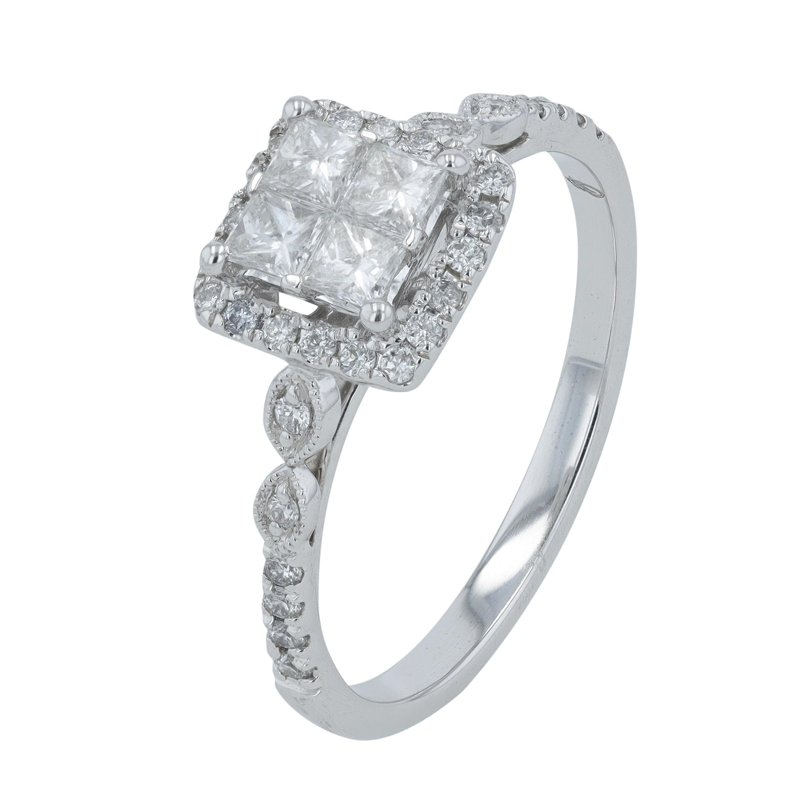 14K WG 1/2 CT Quad Diamond Ring
