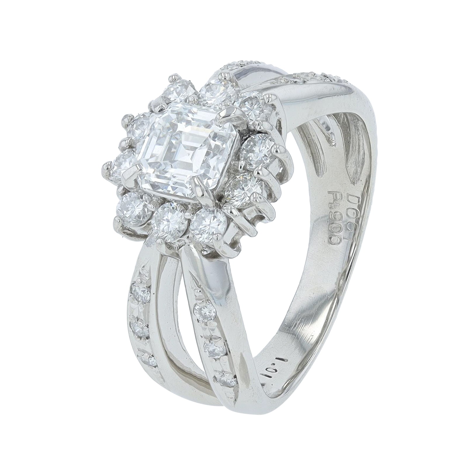 PT900 1.01 CTR E-SI1 Asscher Cut Diamond Engagement Ring<p><strong>GIA Available</p></strong>