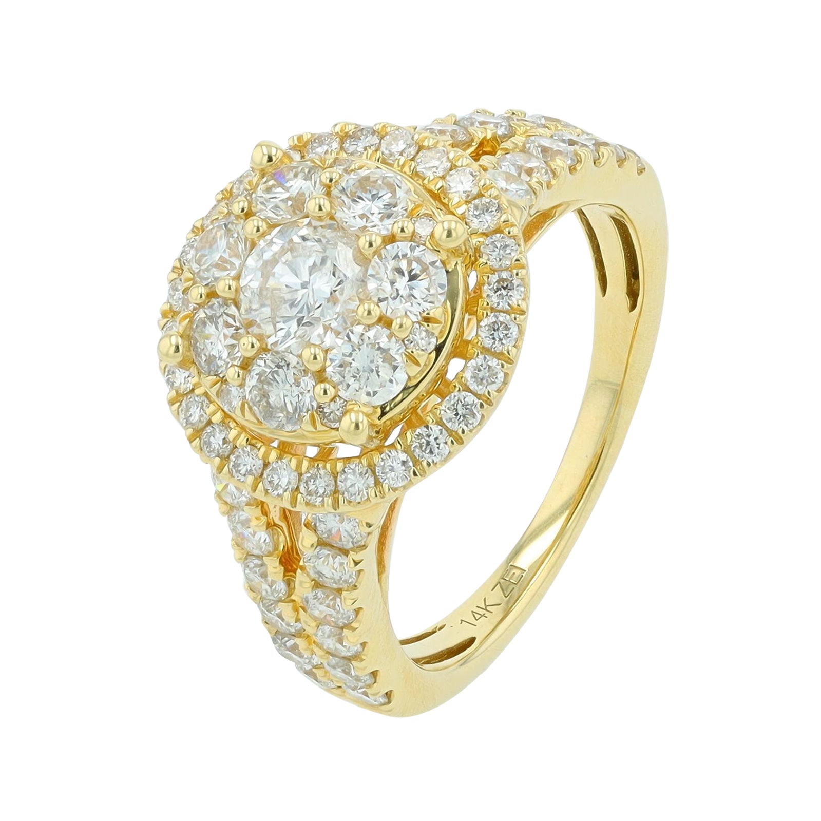 14K YG 2 CT Diamond Cluster Ring