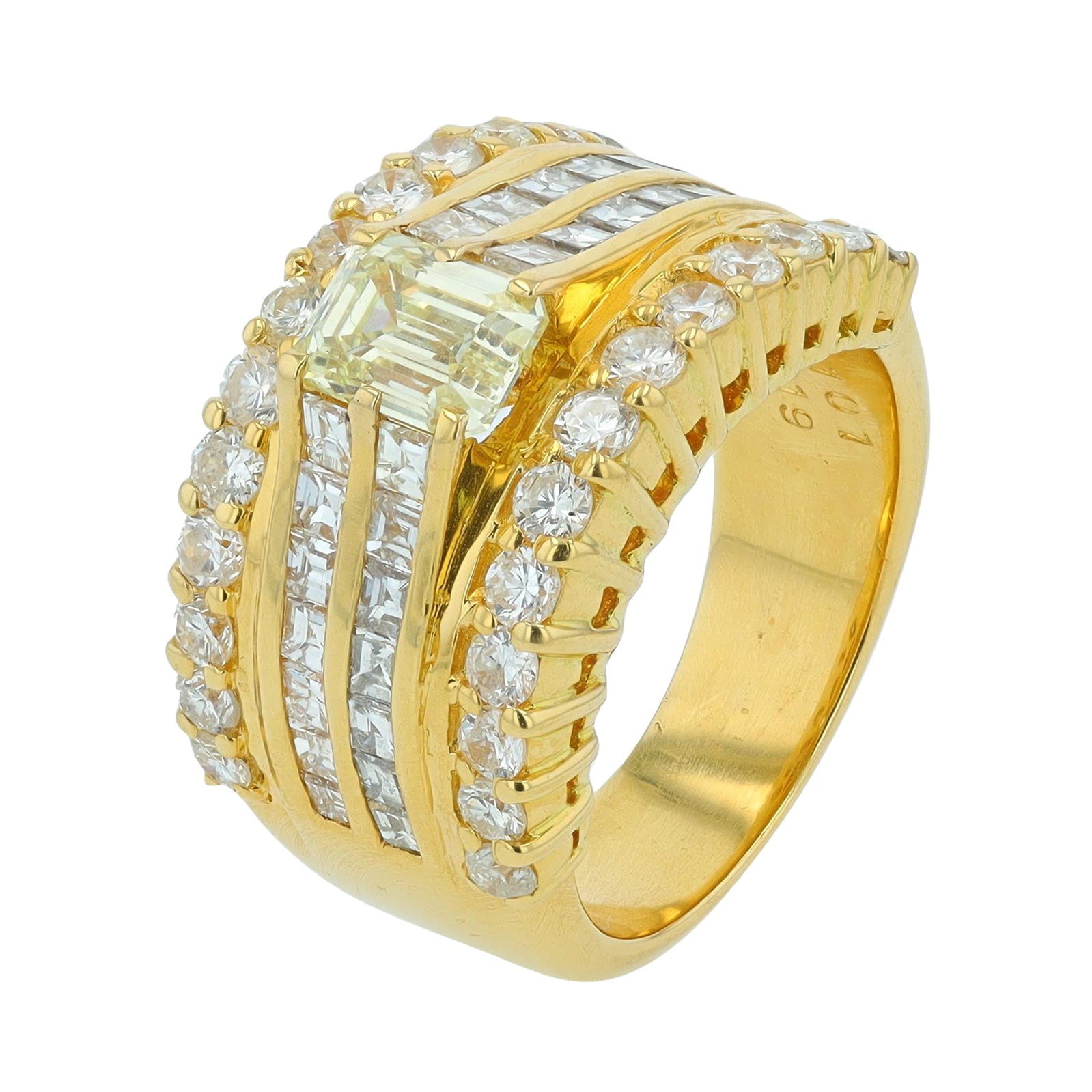 18K YG 1.01 CTR Emerald Cut Diamond Engagement Ring