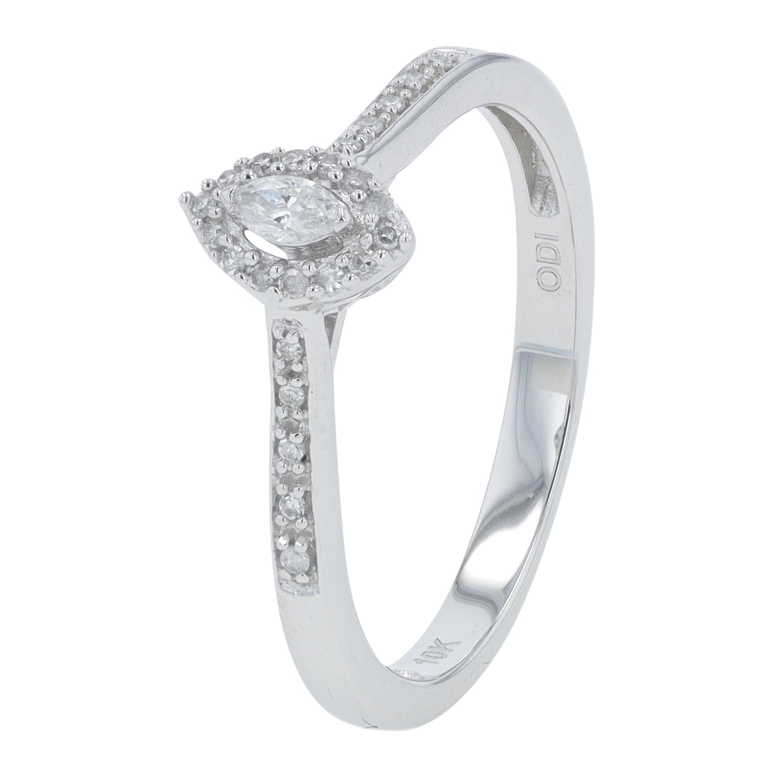 10K WG 0.12 CT Diamond Marquise Engagement Ring