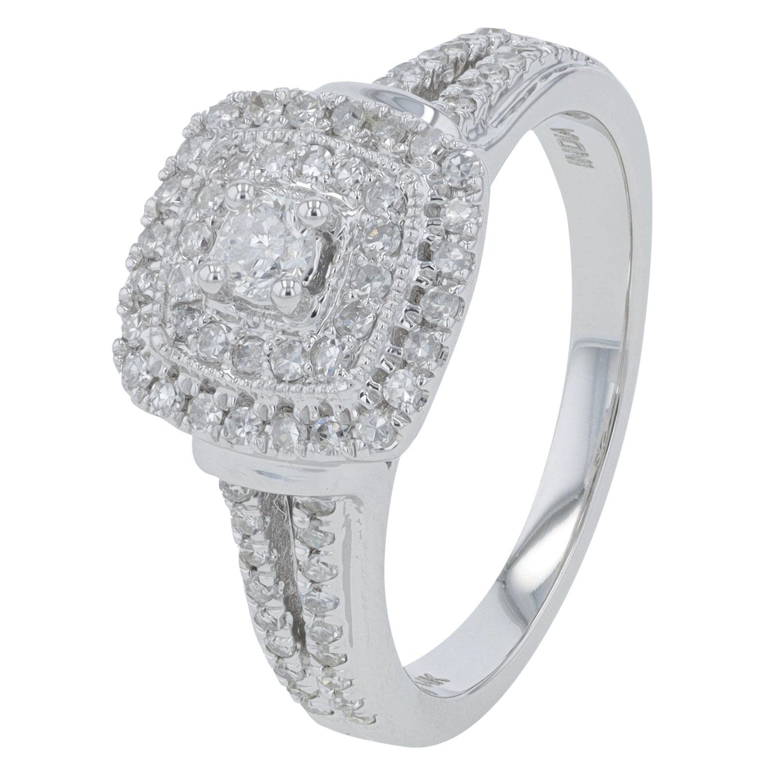 14K WG 1/2 CT Diamond Cluster Engagement Ring