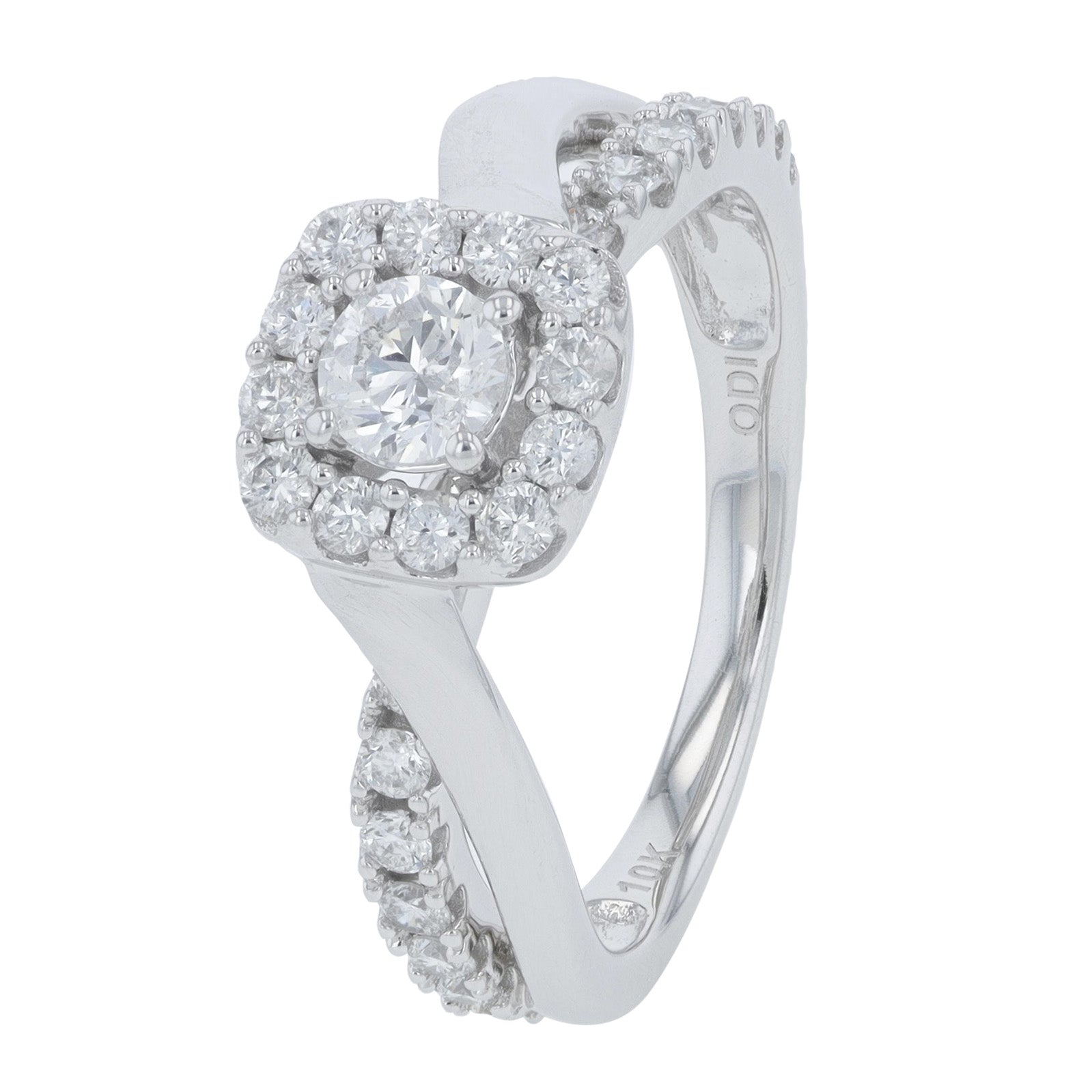 10K WG .87 CTW Diamond Engagement Crossover Ring