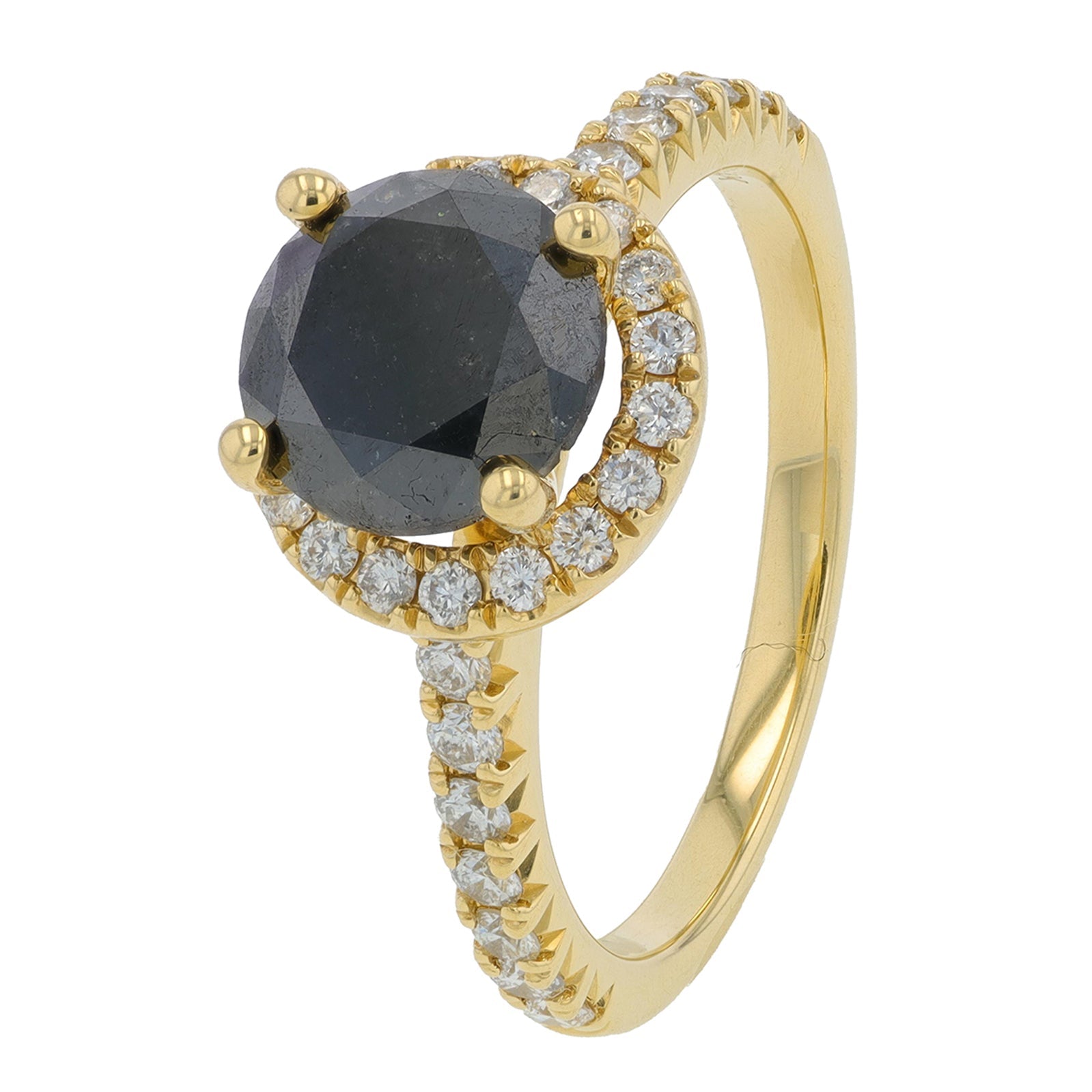 14K YG 2 CTW Black Diamond Halo Engagement Ring