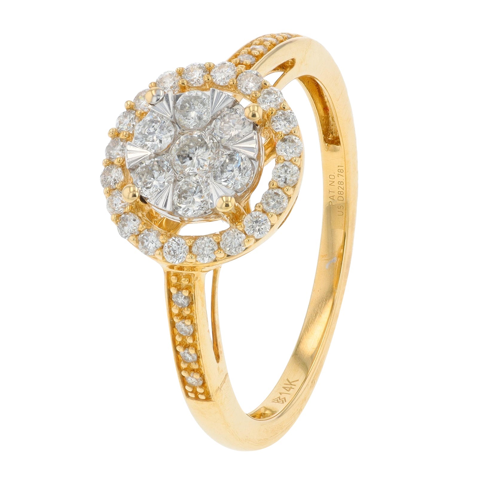 14K YG .50 CTW Diamond Engagement Halo Ring