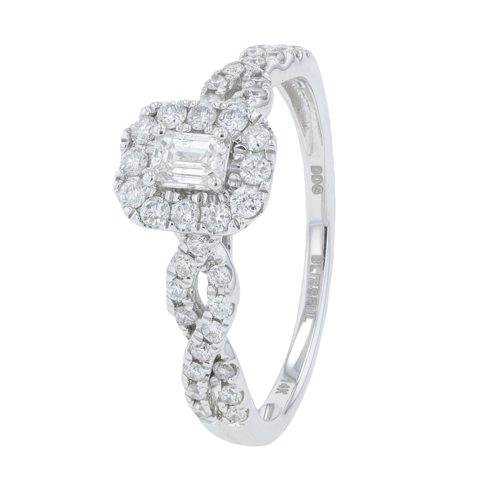 14K WG 1/6 CT Emerald Cut Center Engagement Ring