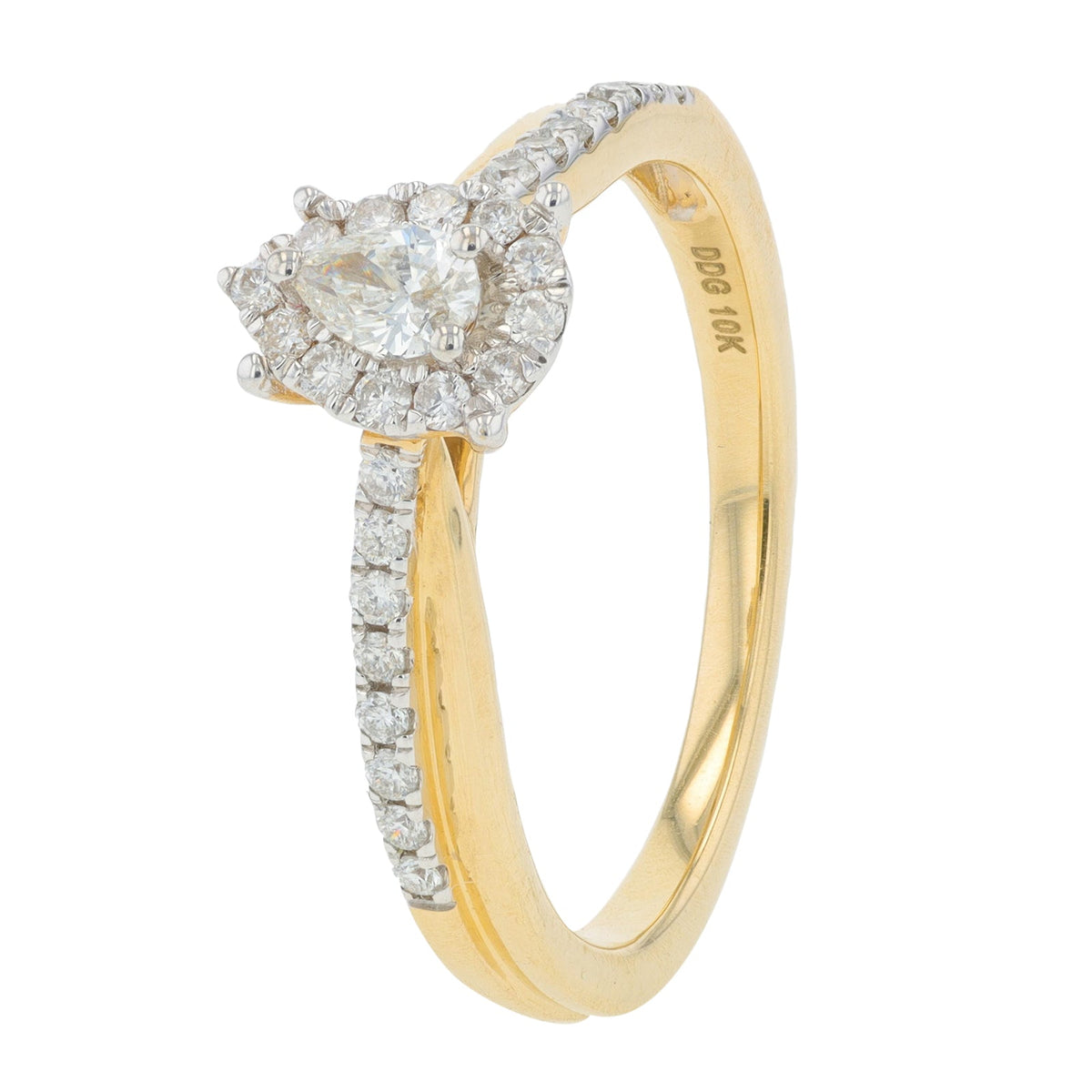 10K YG 1/6 CT Pear Cut Center Engagement Ring