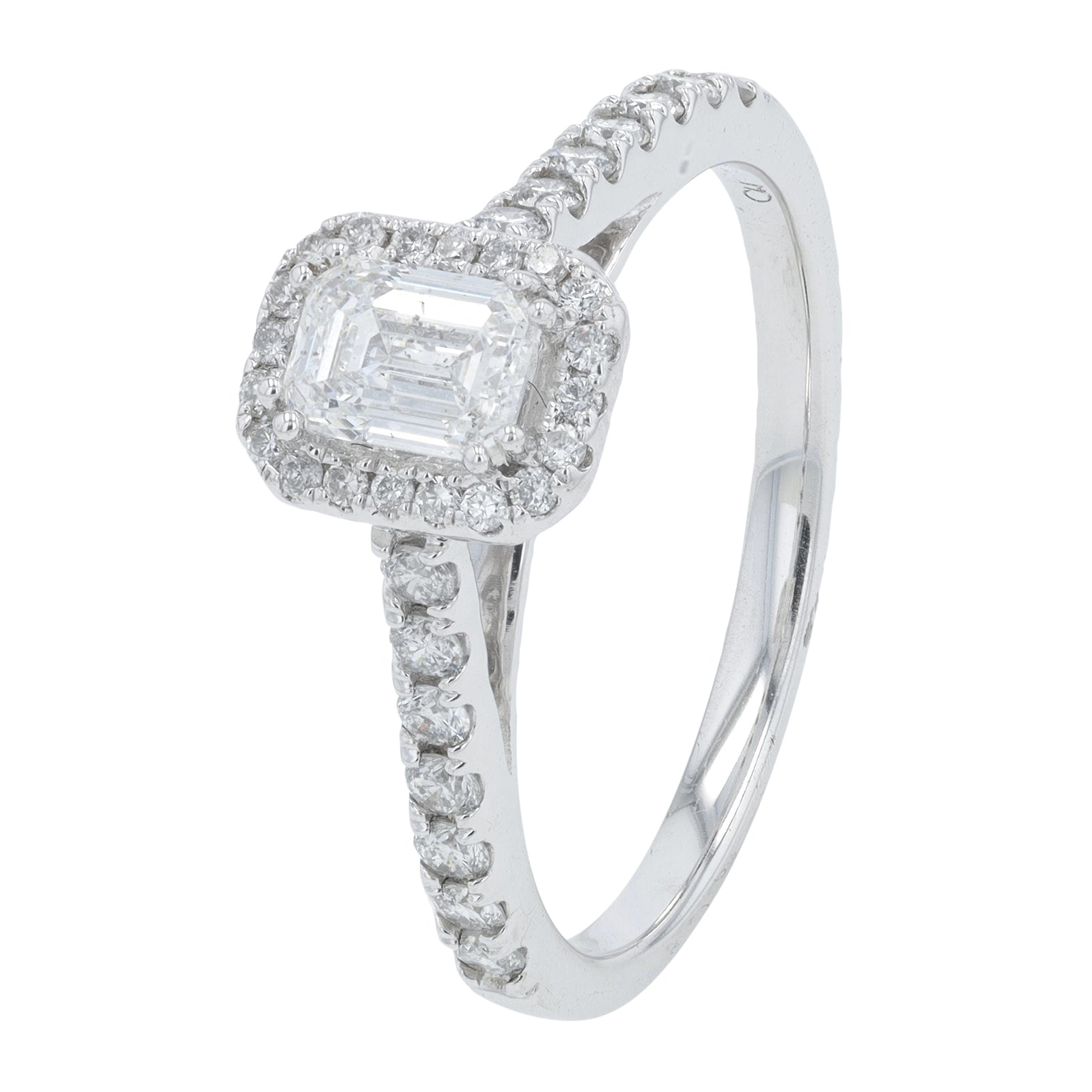 10K WG .88 CTW Diamond Emerald Cut Engagement Ring