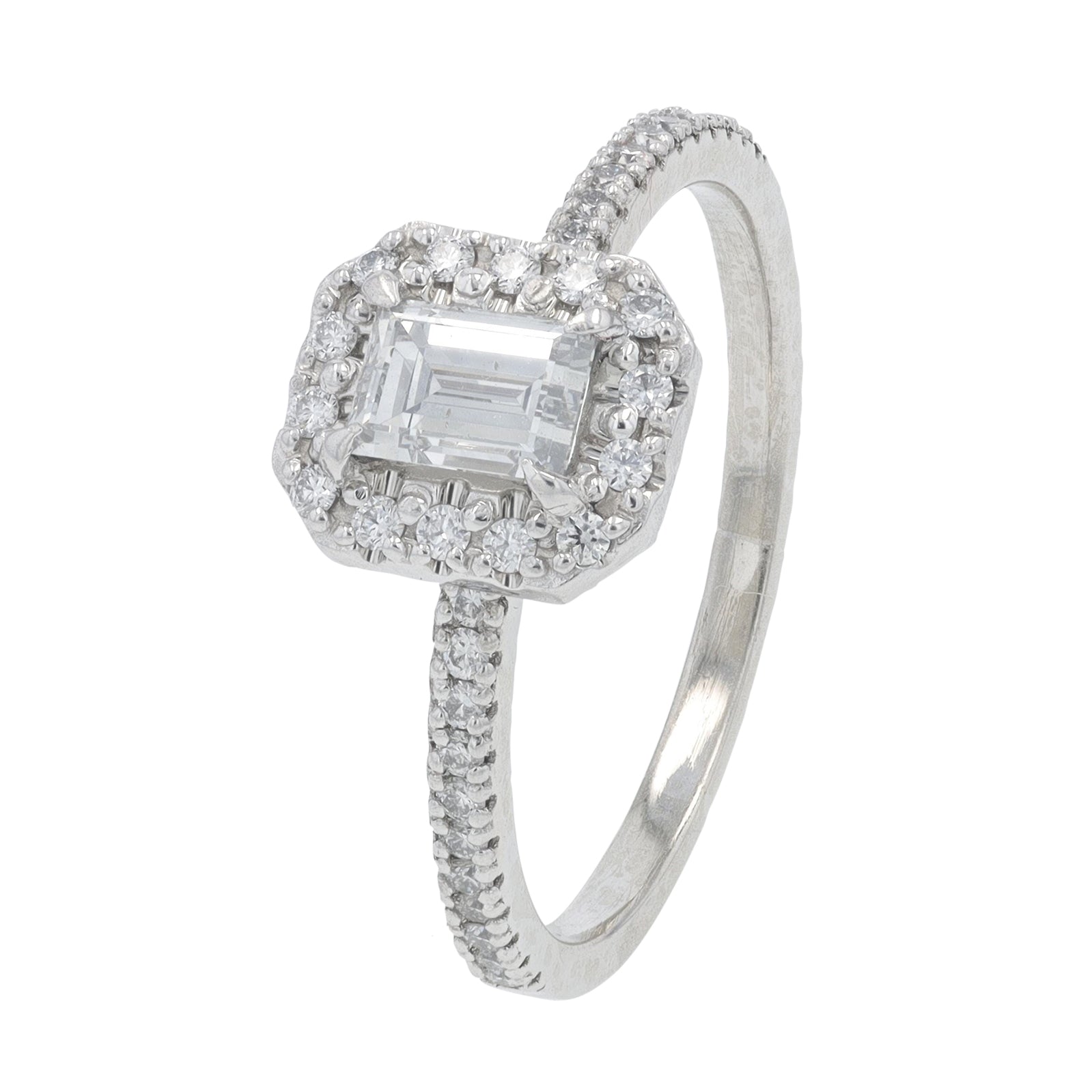 PT950 .95 CTW Diamond Emerald Cut Engagement Ring