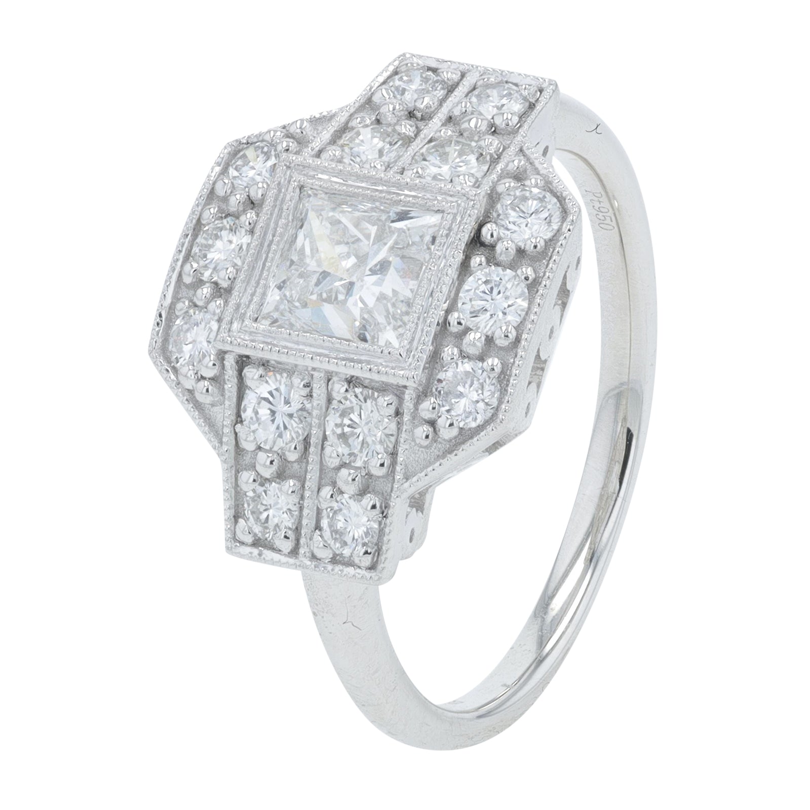 PT950 1.29 CTW Diamond Princess Cut Engagement Ring