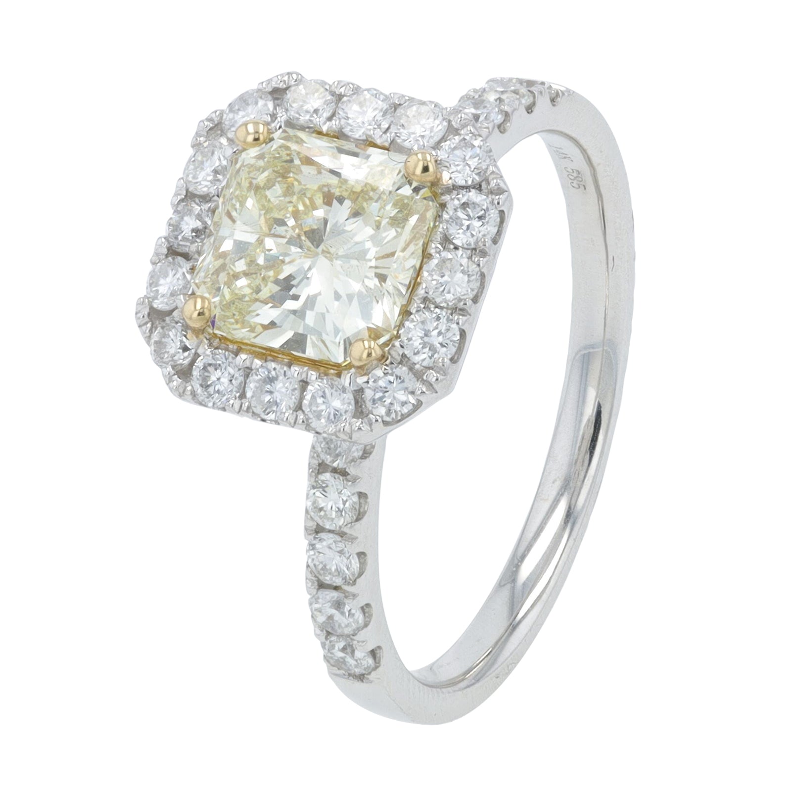 14K WG 1.41 CT Fancy Yellow Center Ring
