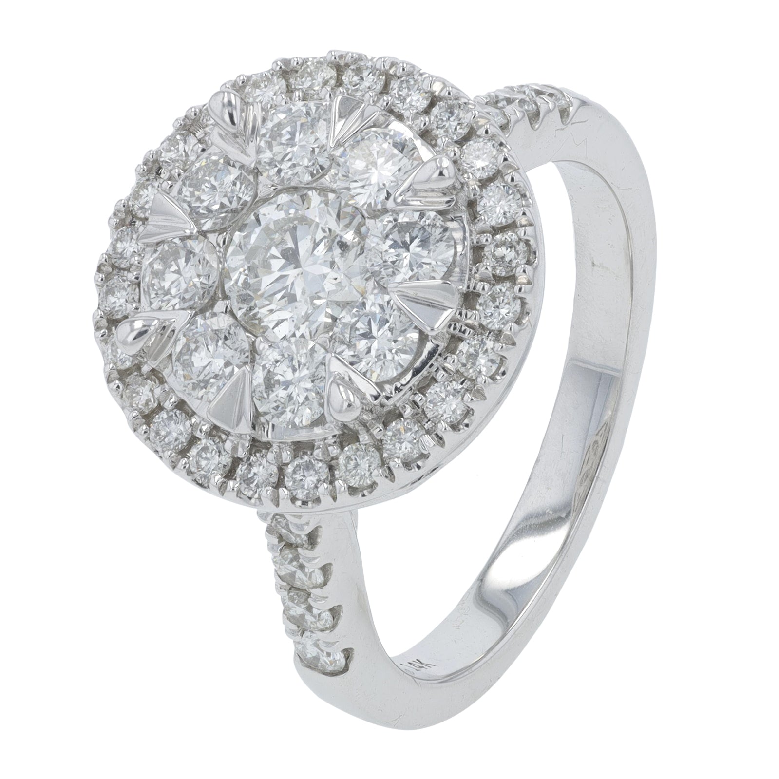 14K WG 1.50 CTW Diamond Cluster Ring