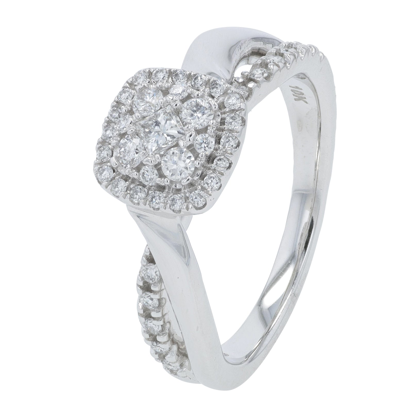 10K WG .38 CT Diamond Engagement Crossover Ring