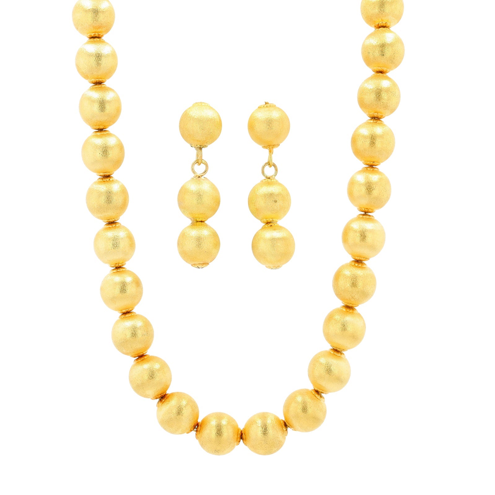 18K YG Gold Bead Necklace & Earring Set