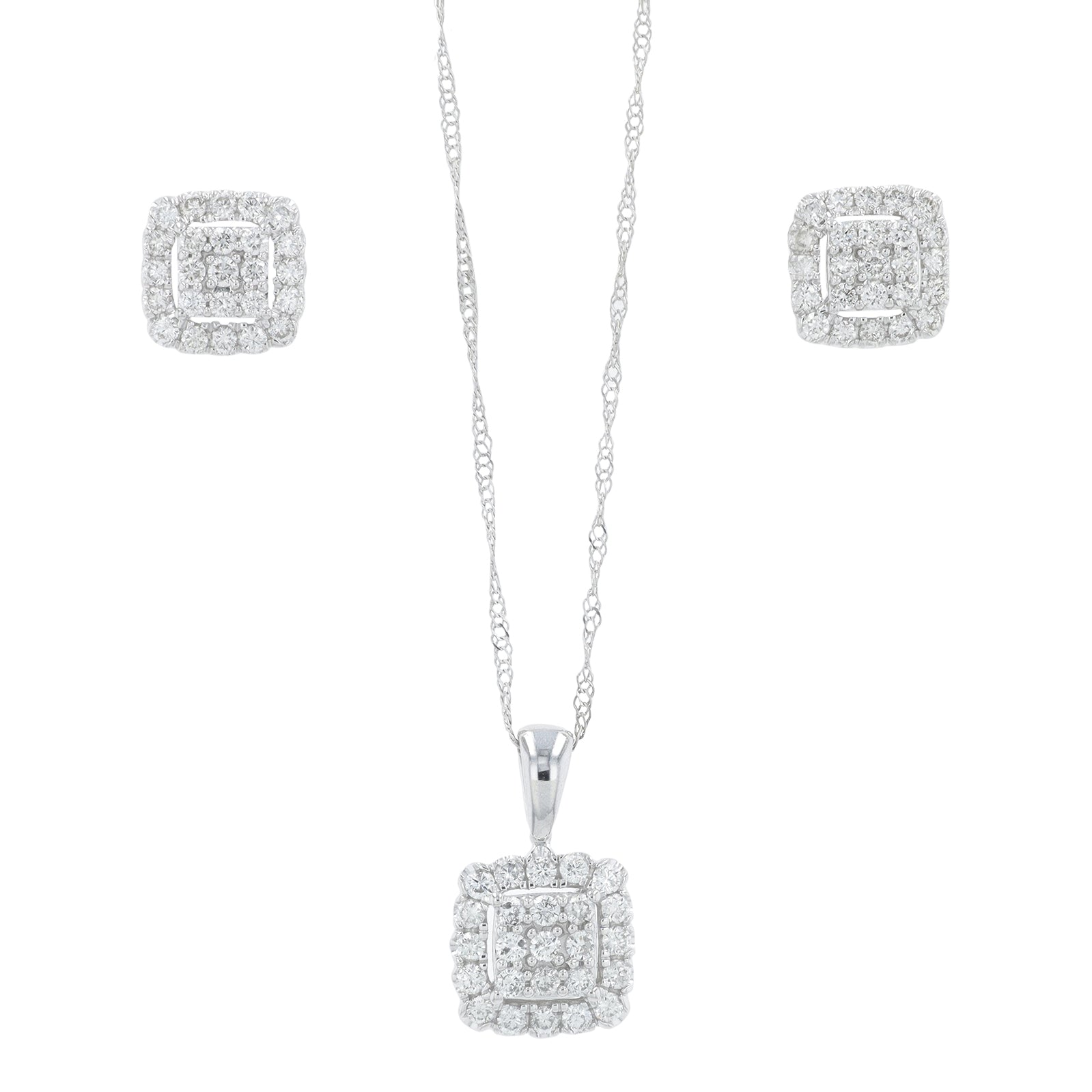 14K WG 3/4 CT Diamond Earring & Pendant Set