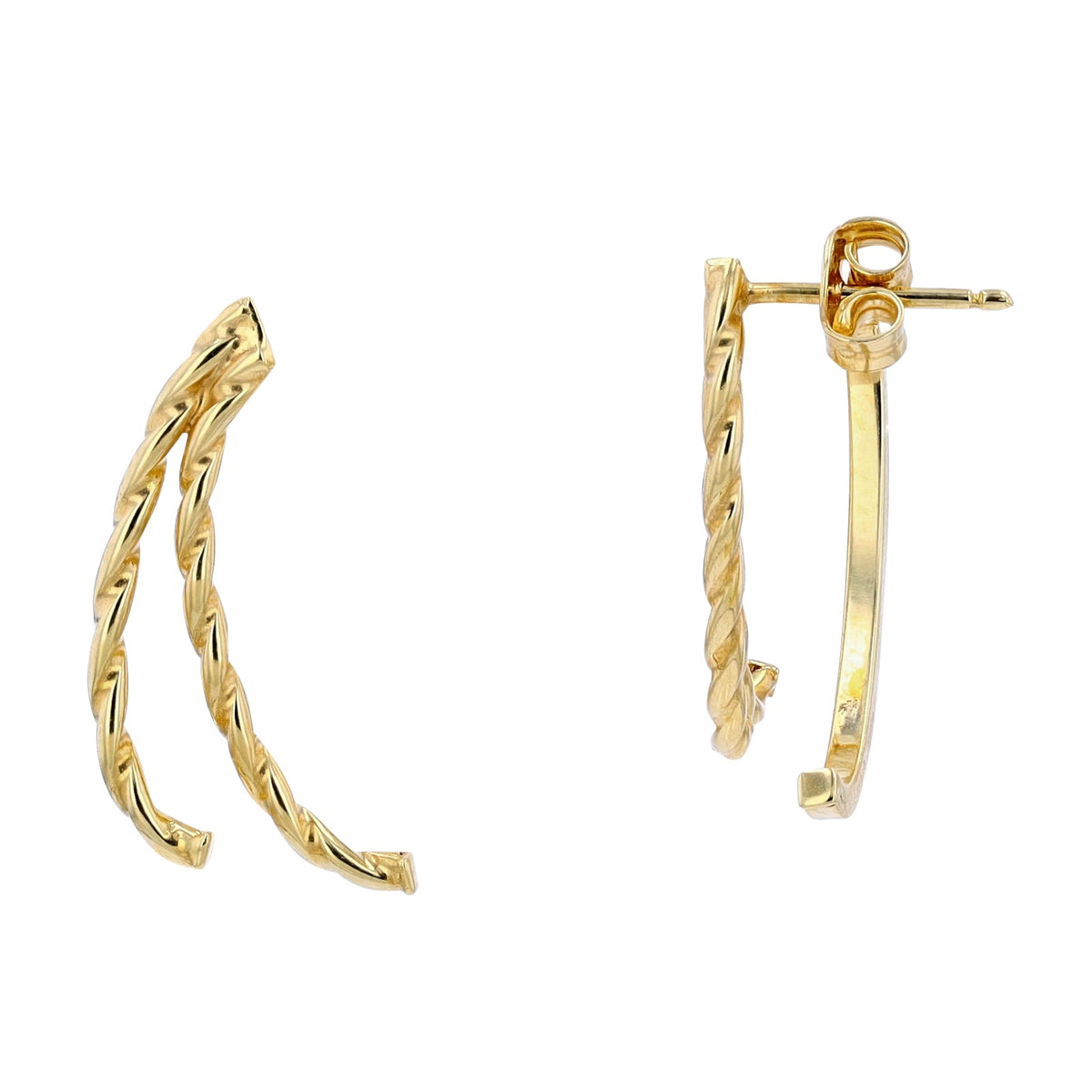 14K YG Front/Back Curved Bar Earrings