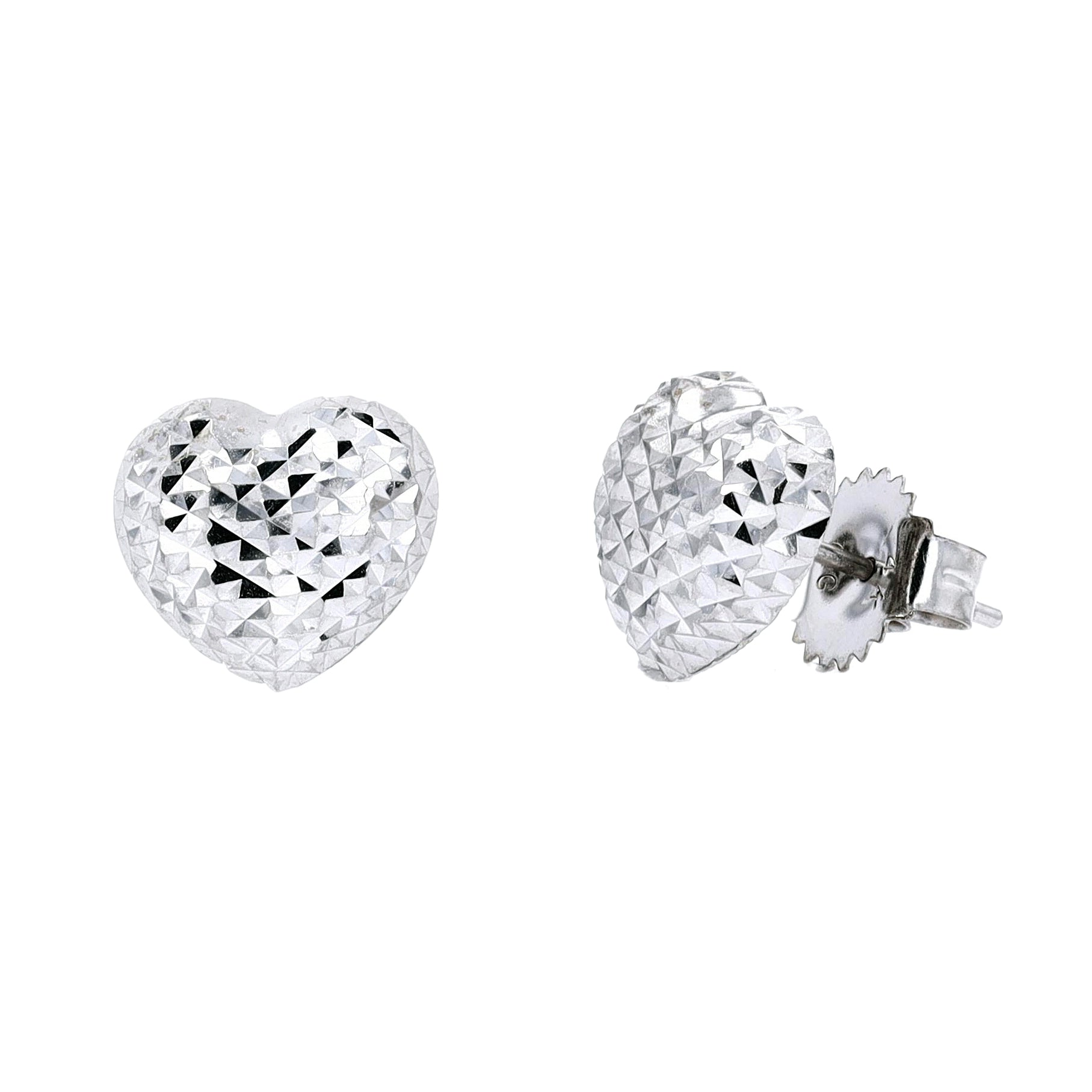 14K WG Puffed Hearts Earrings