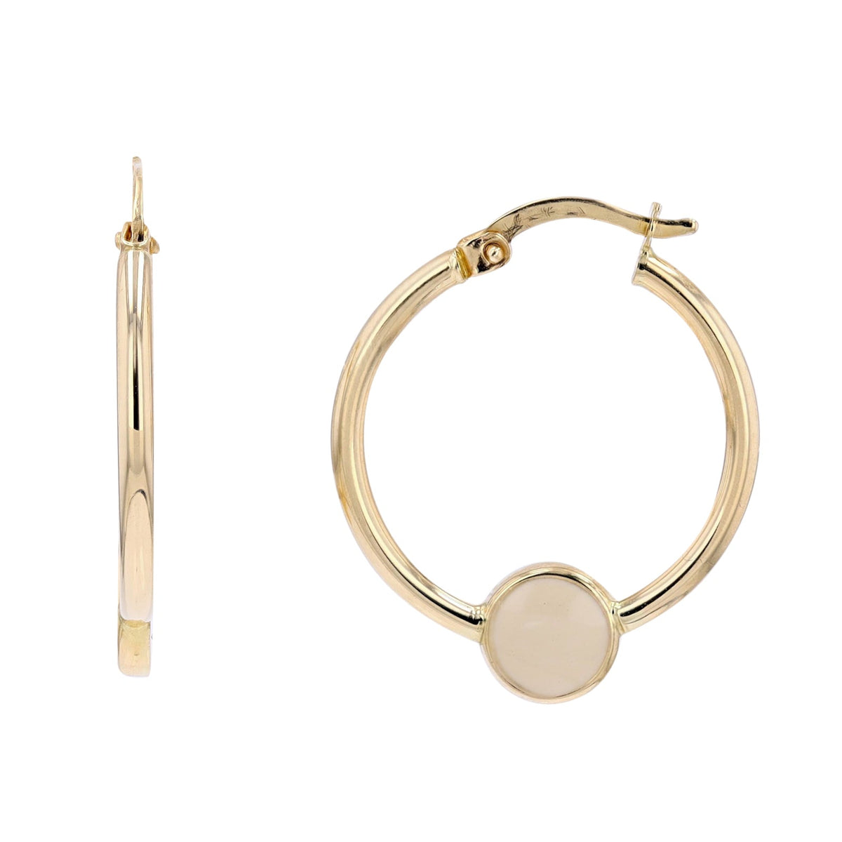 14K YG Enamel Disc Hoops
