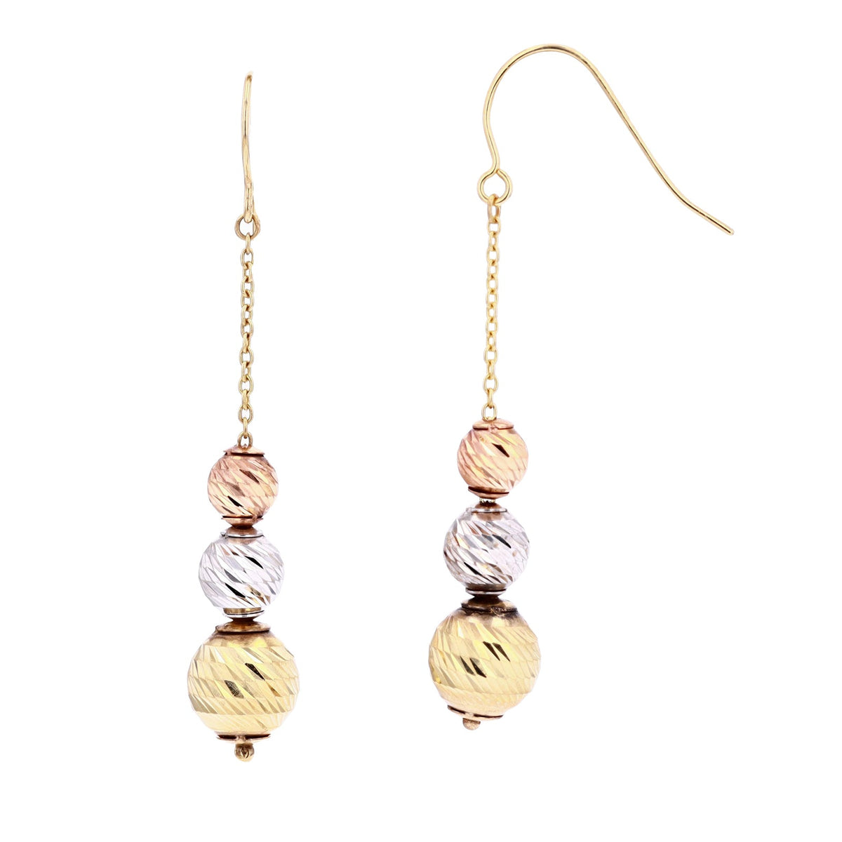 14K Tri-Tone Beaded Drop Earrings