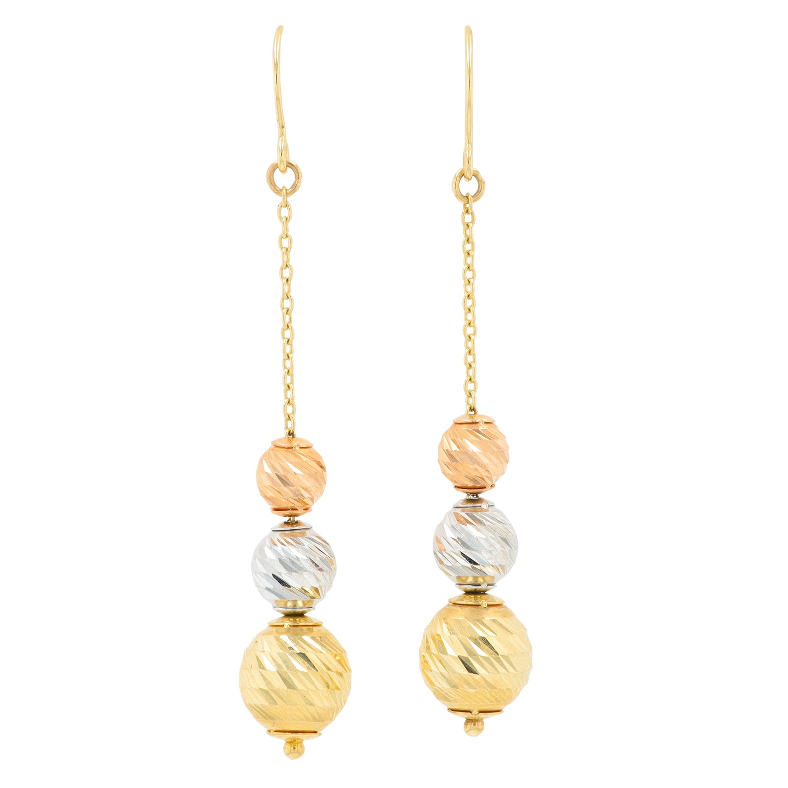 14K Tri-Tone Beaded Drop Earrings
