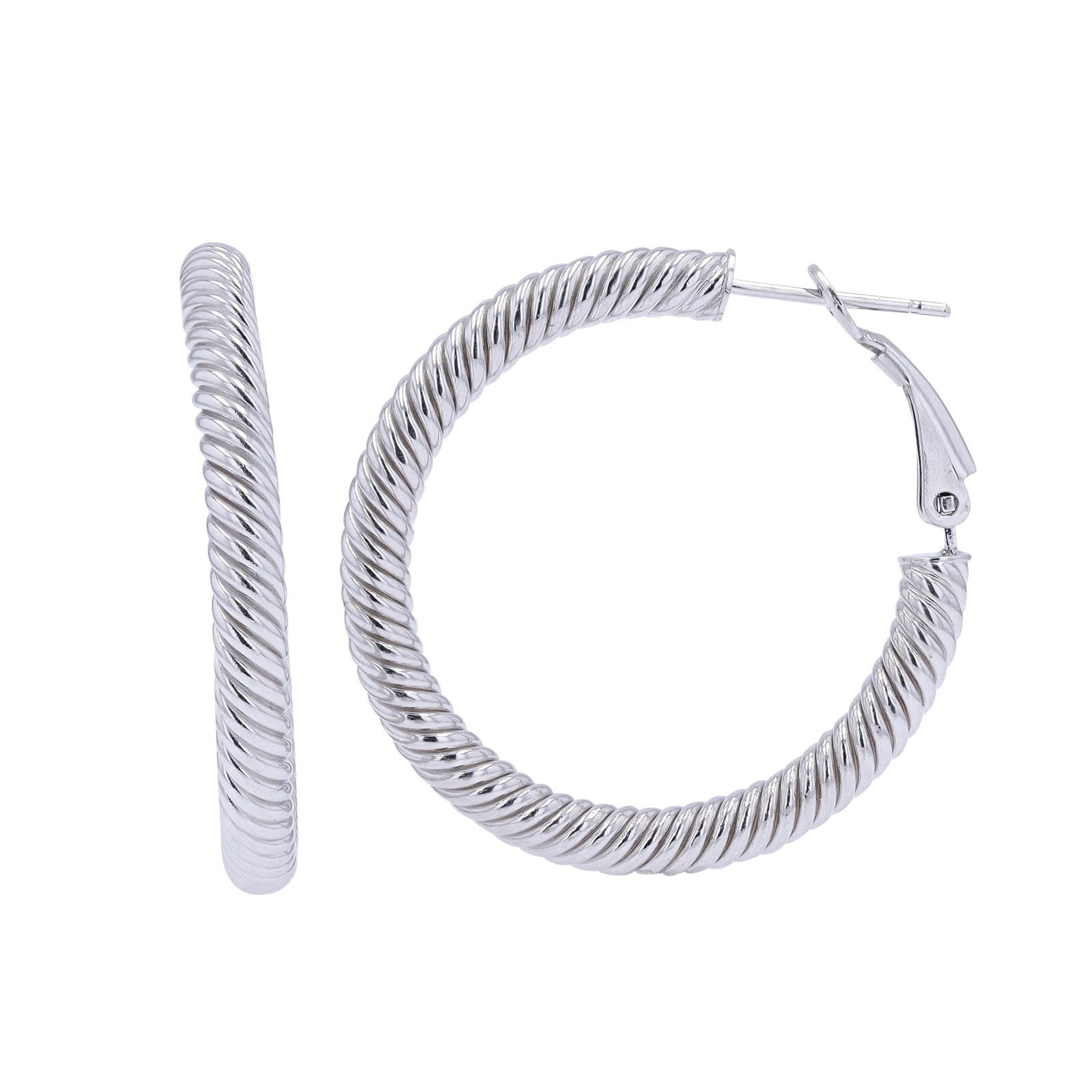 14K WG 1.25 Inch Twisted Hoops