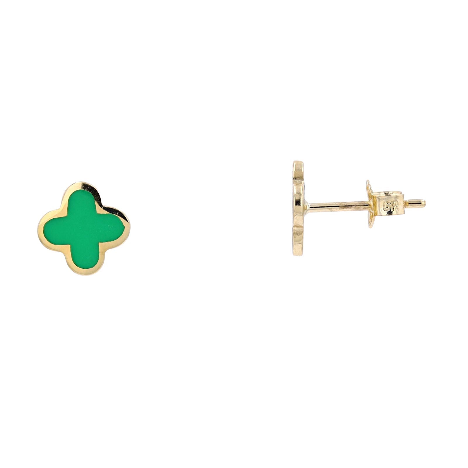 14K YG Green Enamel Earrings