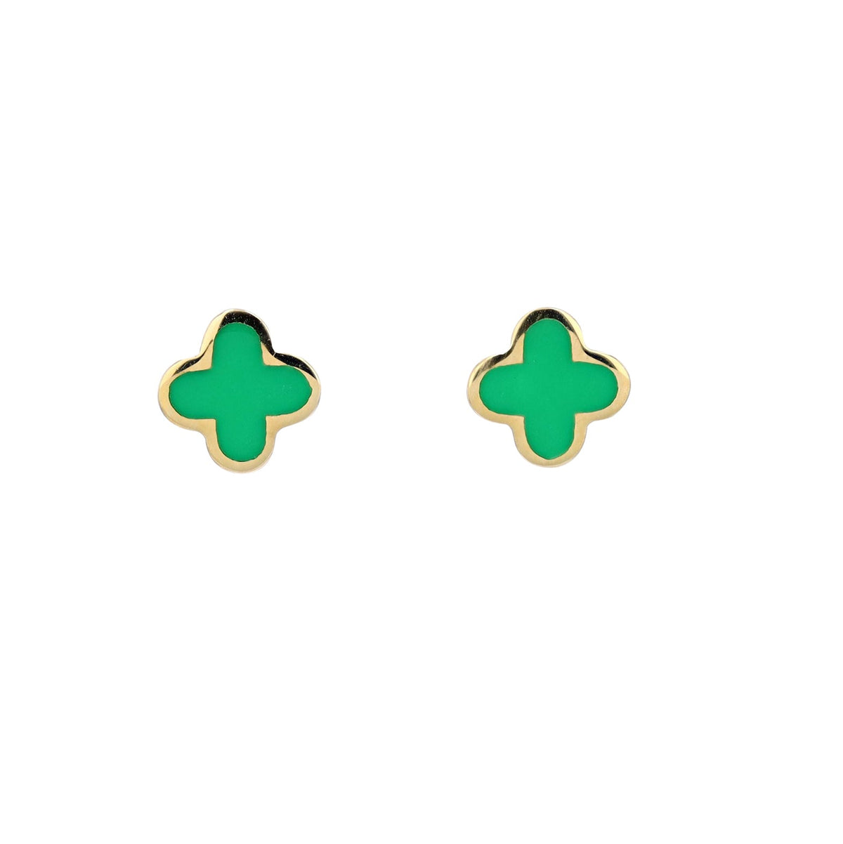 14K YG Green Enamel Earrings