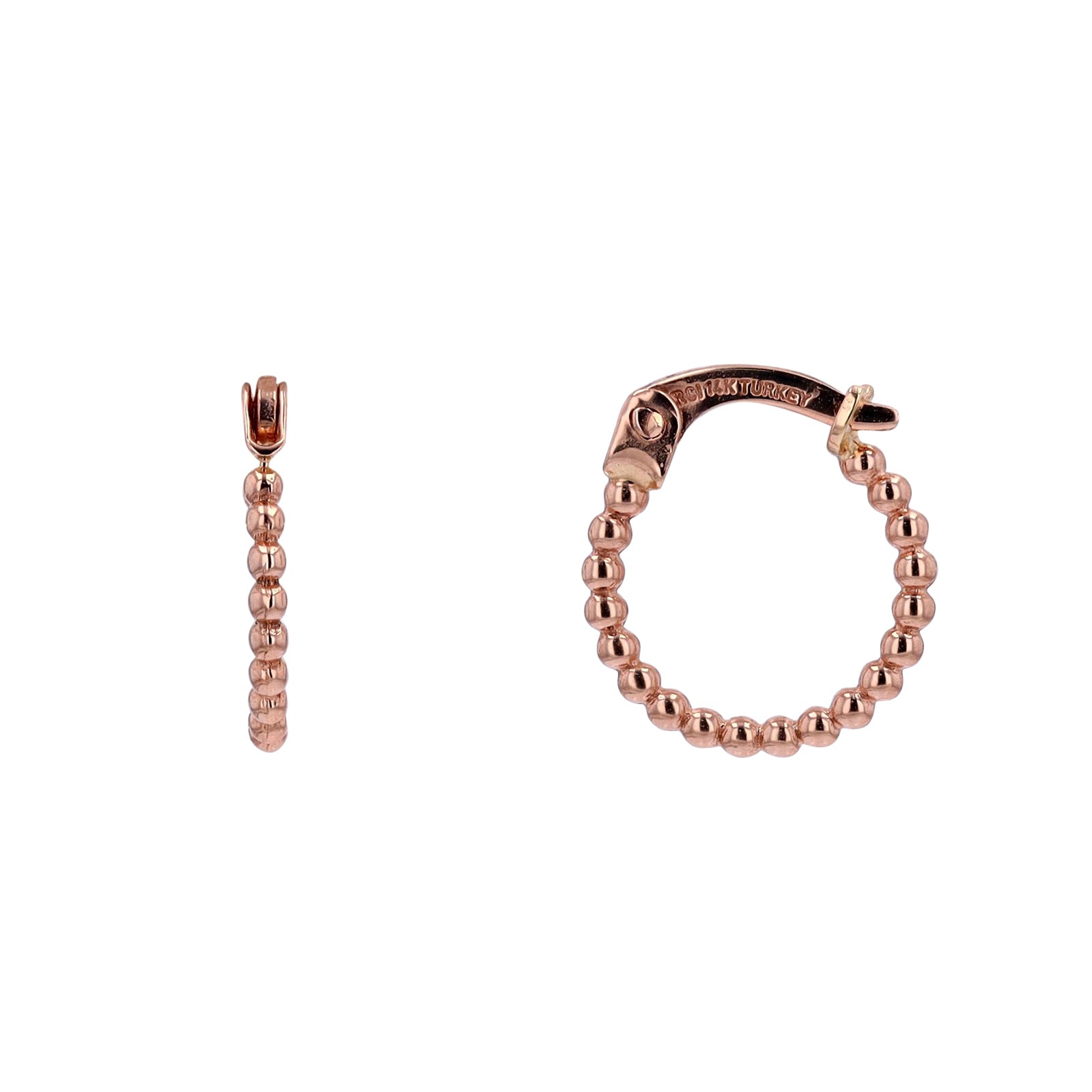 14K RG Beaded Huggies