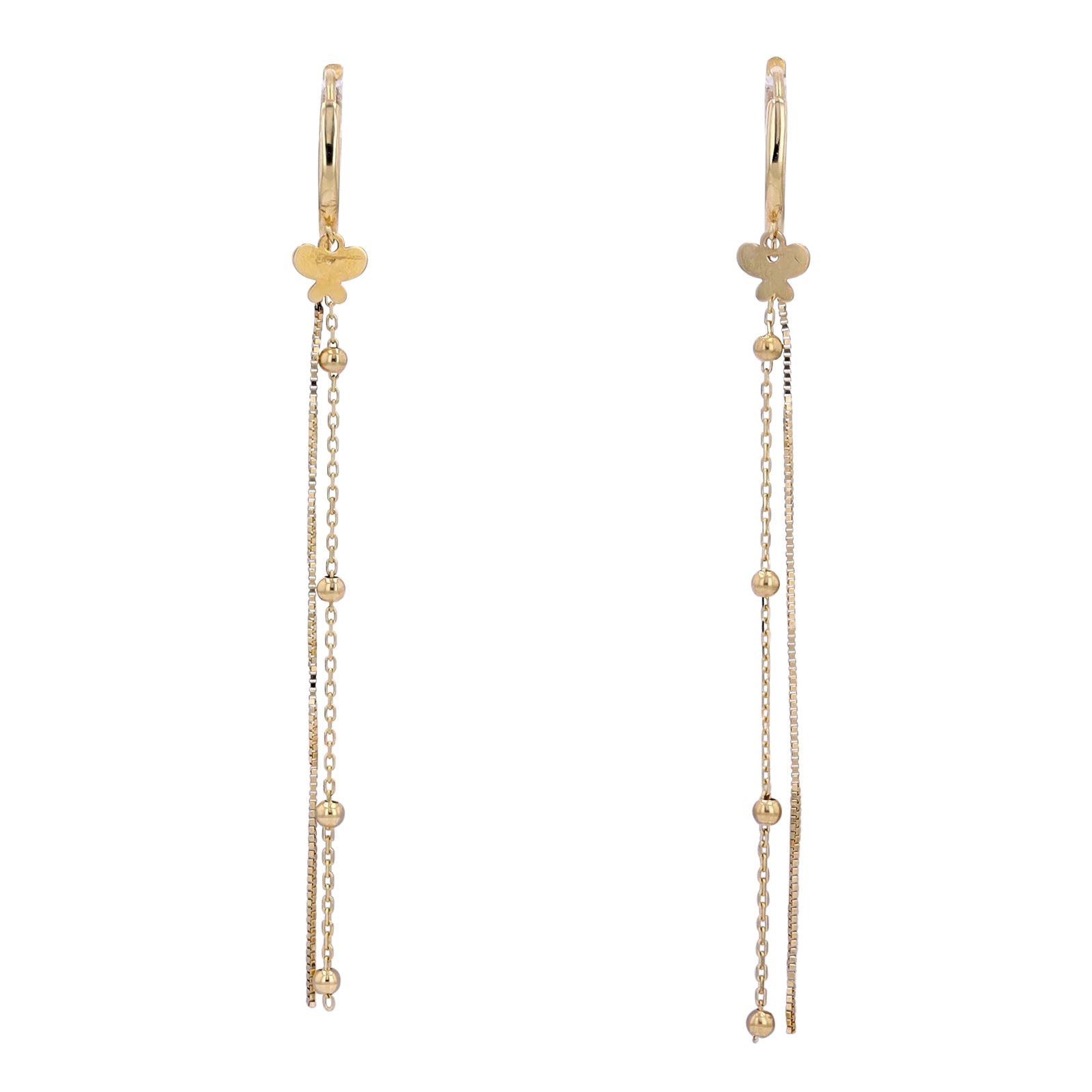 14K YG Butterfly & Tassel Huggies