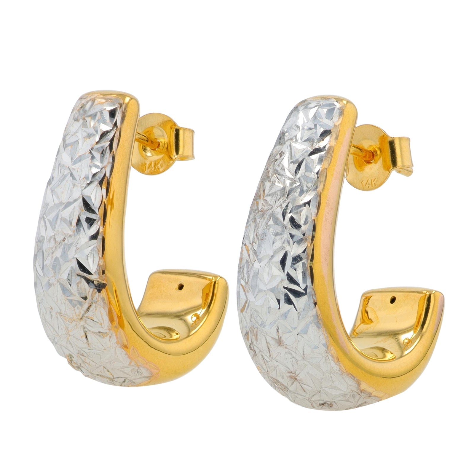 14K TT Hammered J Hoops