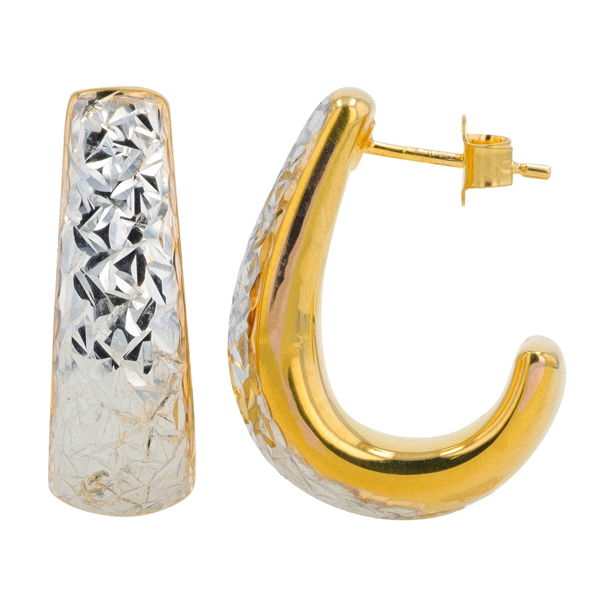 14K TT Hammered J Hoops