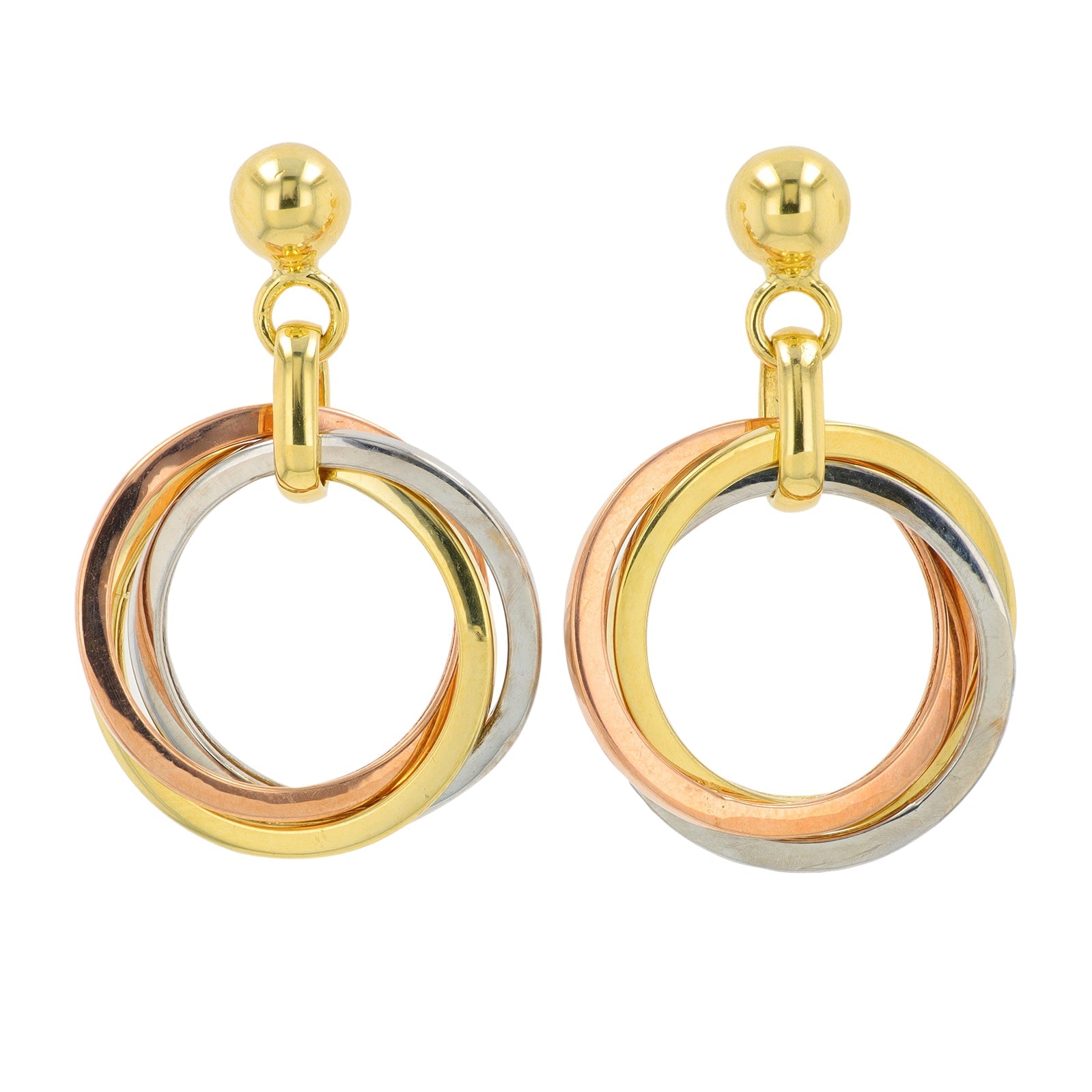 14K Tri-Tone Crossover Circle Earrings