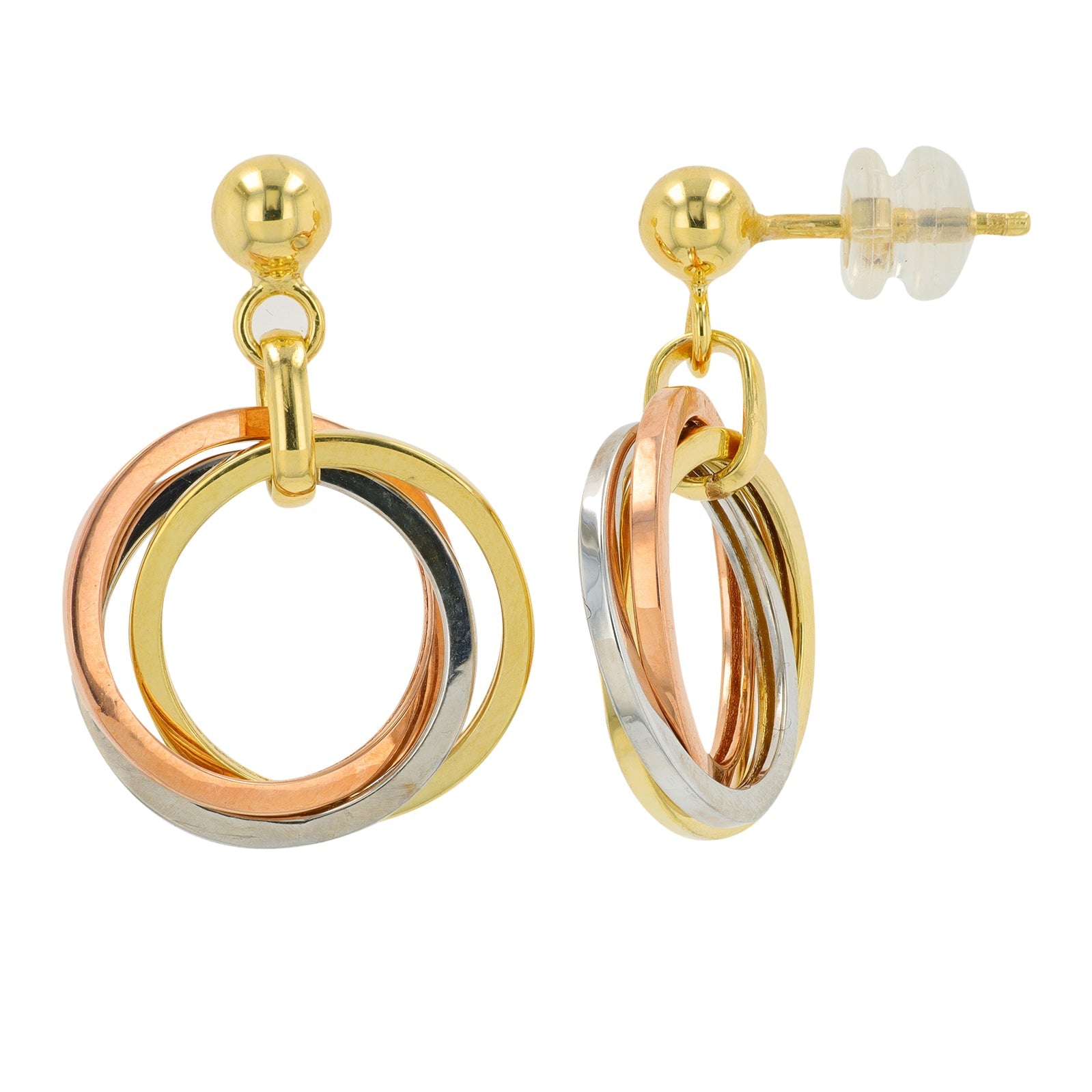 14K Tri-Tone Crossover Circle Earrings