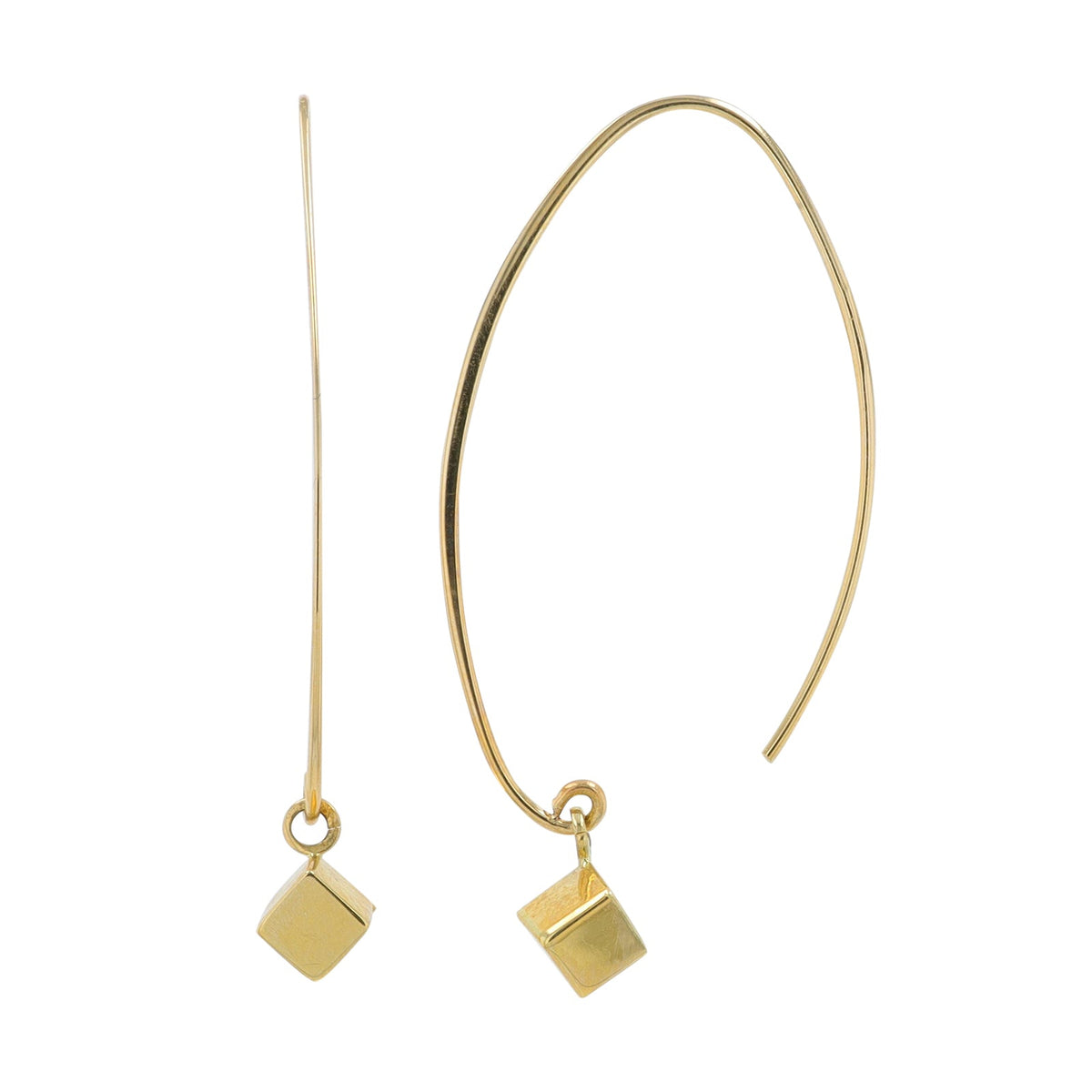 14K YG Cube Threader Earrings