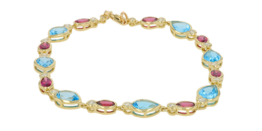 14K YG Blue Topaz & Rhodolite Bracelet