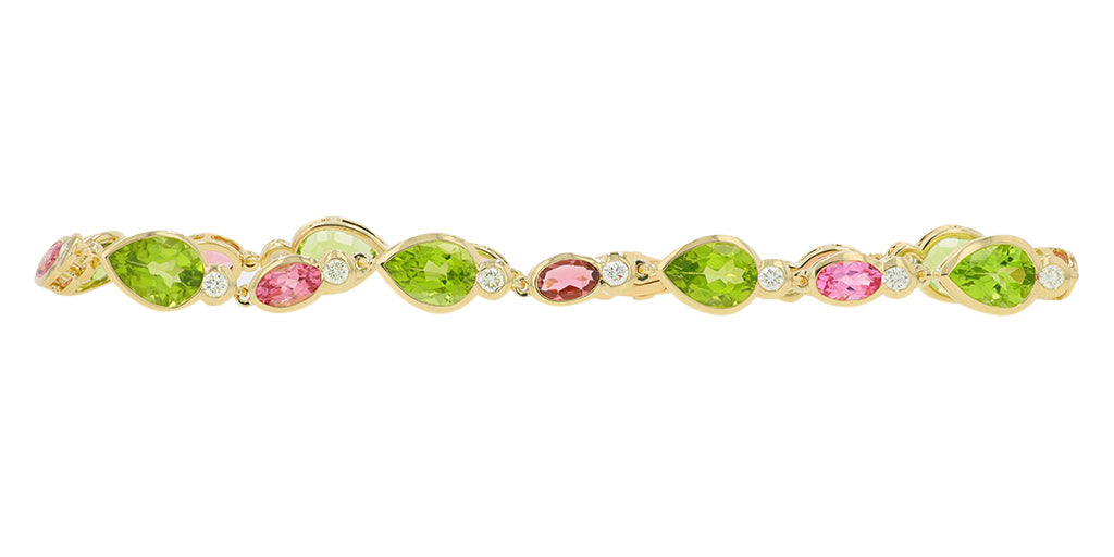 14K 7.50 CT Tourmaline & Peridot Bracelet