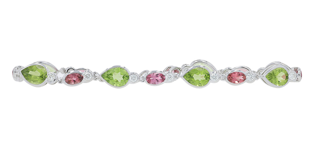 14K 7.50 CT Tourmaline & Peridot Bracelet