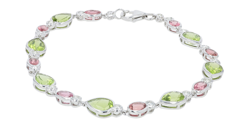 14K 7.50 CT Tourmaline & Peridot Bracelet