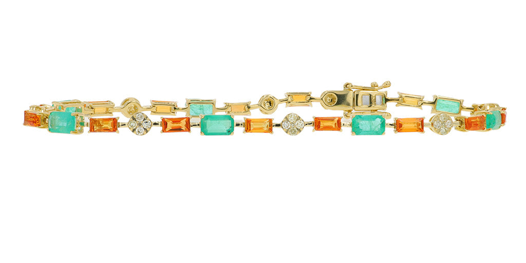 14K YG 5 CT Emerald & Orange Sapphire Bracelet