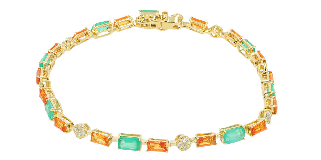 14K YG 5 CT Emerald & Orange Sapphire Bracelet