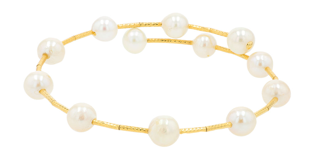 18K YG 6.1 - 6.4 MM Pearl Station Bracelet