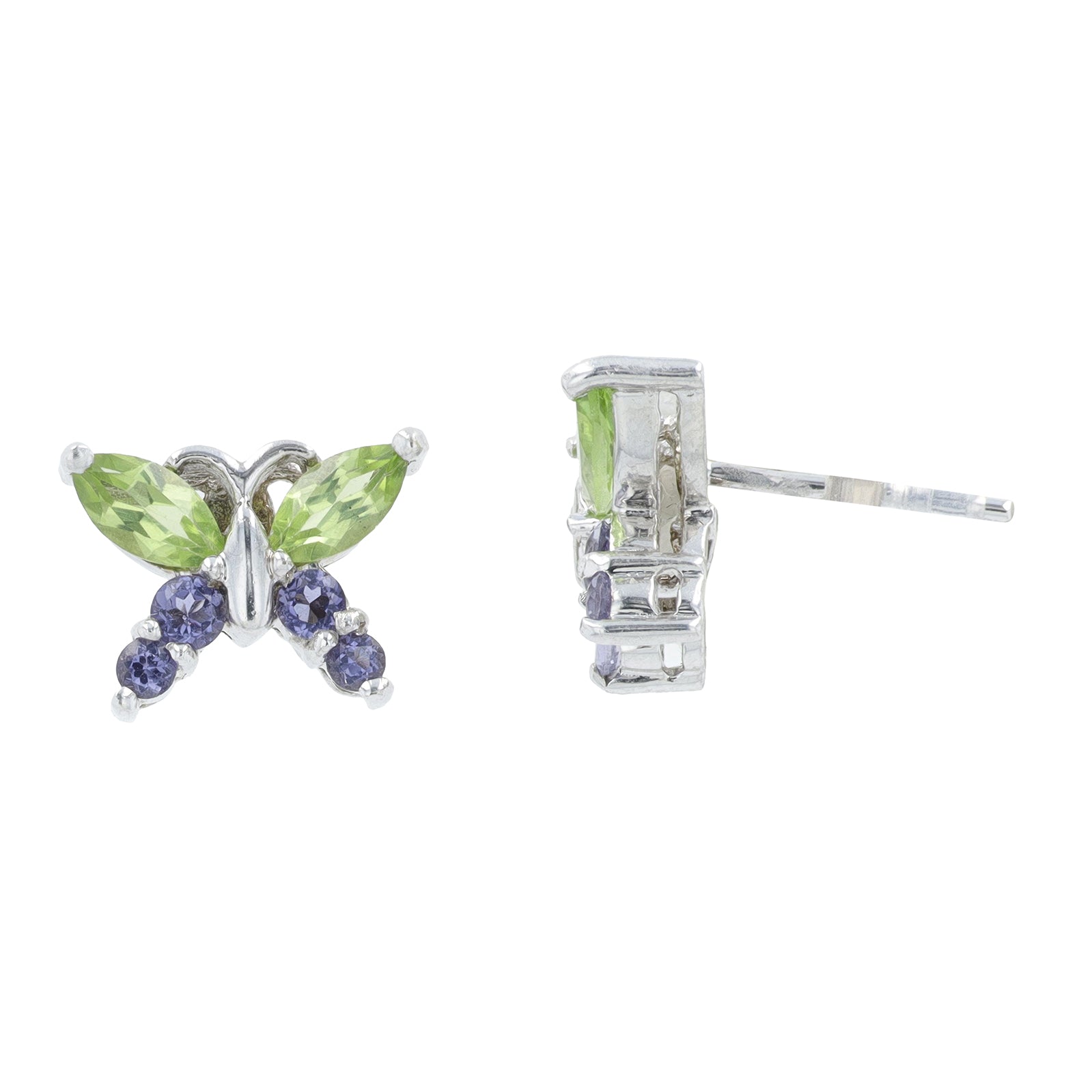 10K WG Peridot & Iolite Butterfly Studs