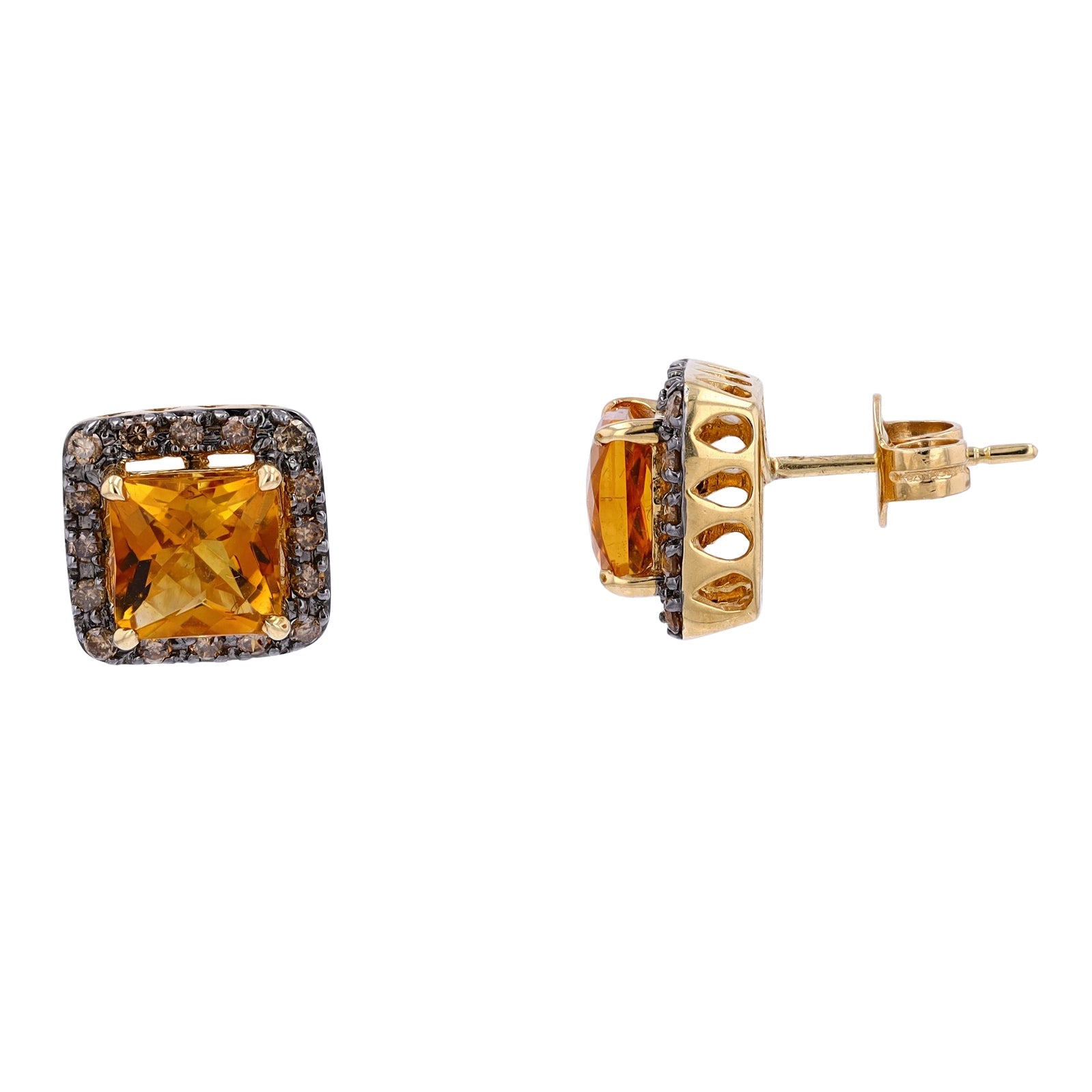 14K EFFY YG 2.60 CTW Citrine Halo Studs