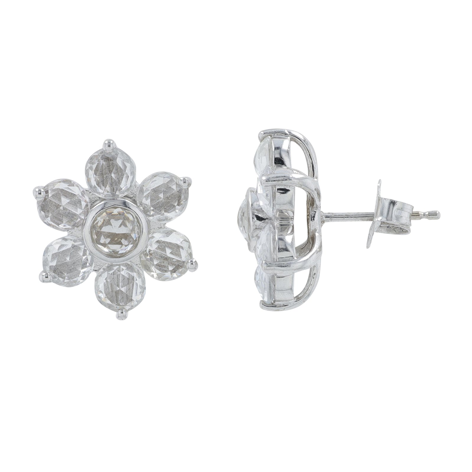 14K EFFY WG 4.52 CT White Sapphire Flower Studs