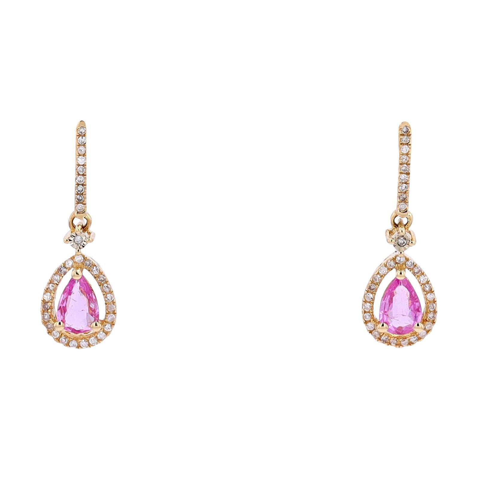 14K YG 0.95 CT Pink Sapphire Drop Earrings